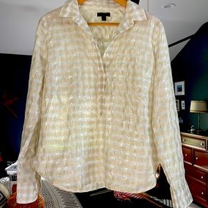 J Crew gold/silver/white gingham blouse